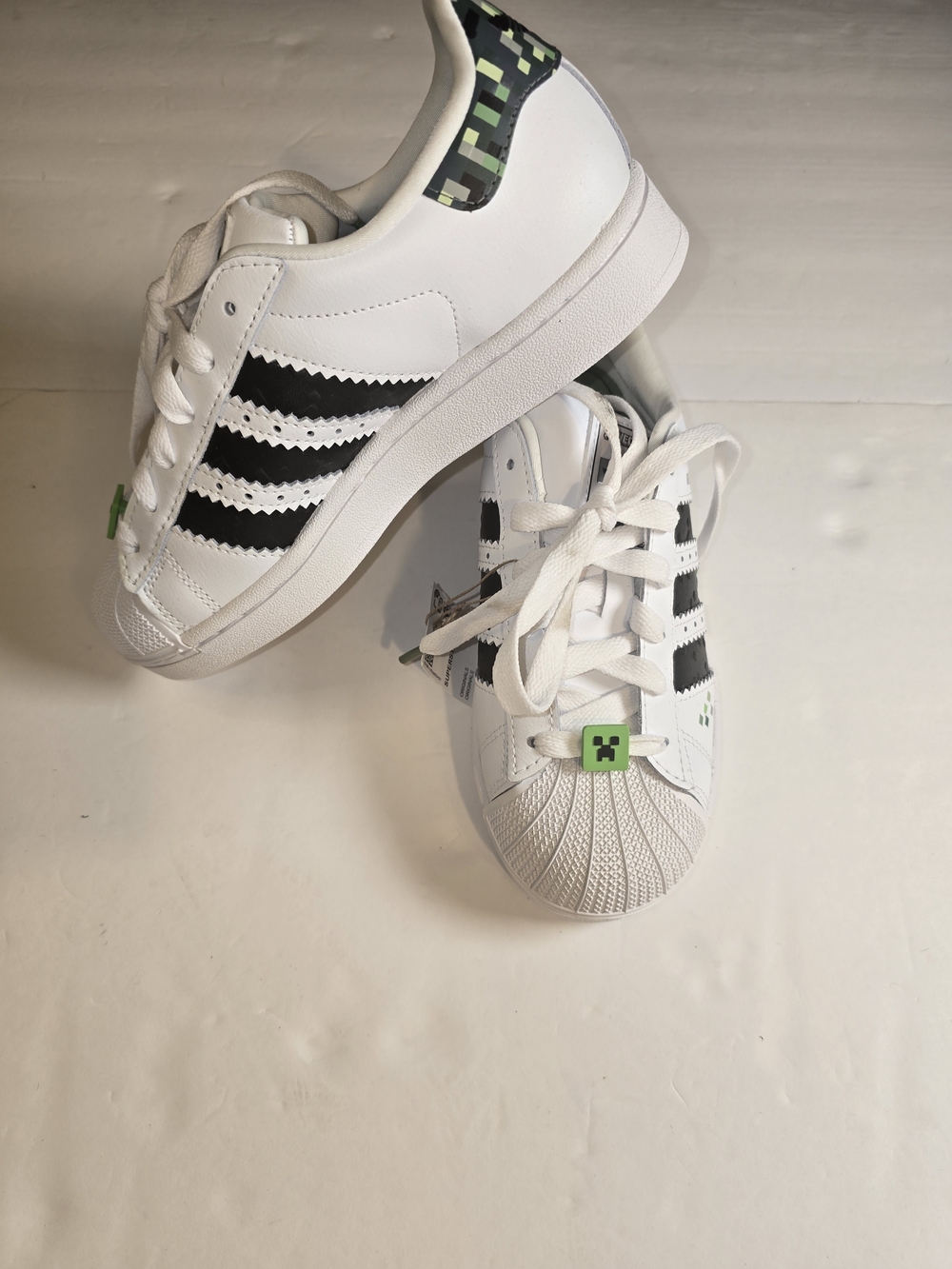 adidas Kids Minecraft White Black Sneakers with Green Pixel Heel
